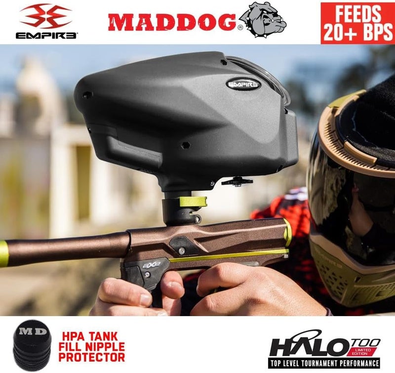MAddog Empire Halo Too Electronic Paintball Loader with HK Army Epic Speed Feed and HPA Paintball Tank Fill Nipple Protector Accessory Package - 20+ BPS - Image 2